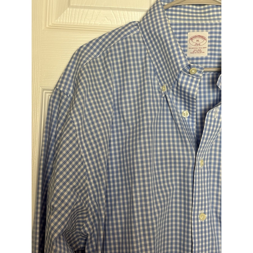 Brooks Brothers 346 Men's XL Button Down Gingham Preppy Shirt 💯 Cotton Lt Blue